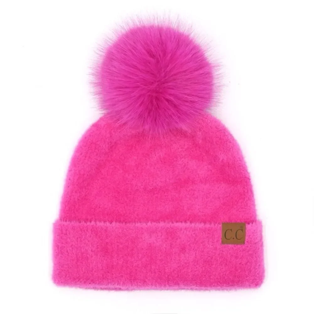 CC Pink Fuzzy Beanie with Pom Pom